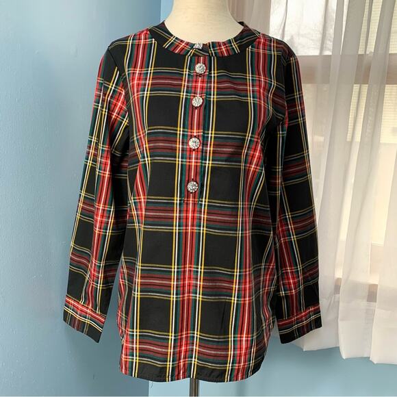 NWT J. Crew Stewart Tartan Plaid Tunic with Jeweled Buttons - Picture 10 of 11
